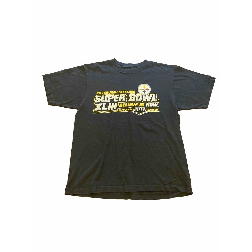 Pittsburgh Steelers Super Bowl XLIII Black T Shirt Reebok Men's M Roster on Back